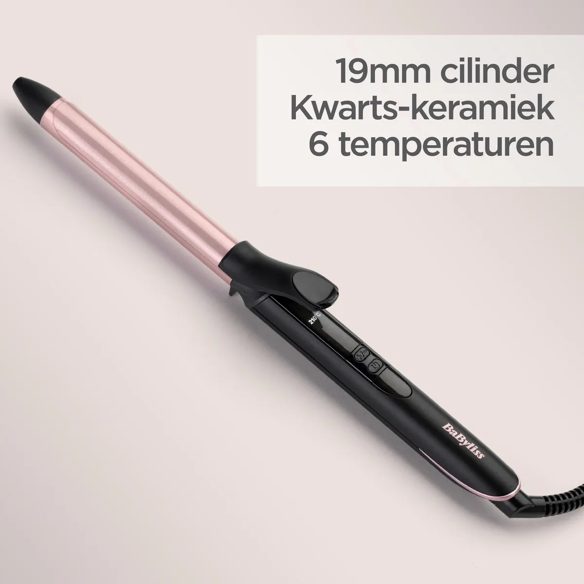 Babyliss Rose-Quartz 19mm Krultang C450E - 6 Temperaturen - Zwart/Rozig