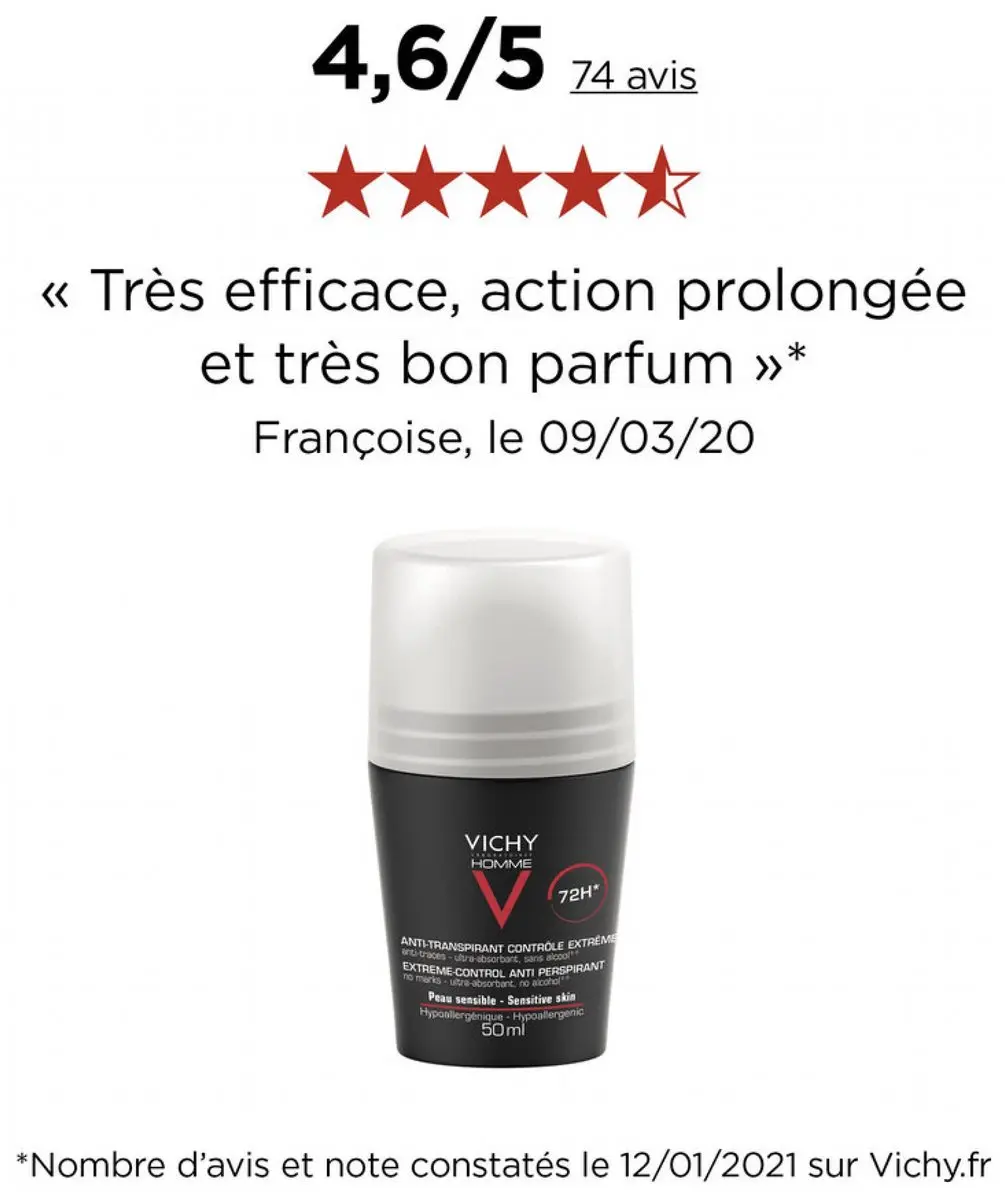 Vichy Homme Roll-On Anti-Transpirant 72H - 2x50ml