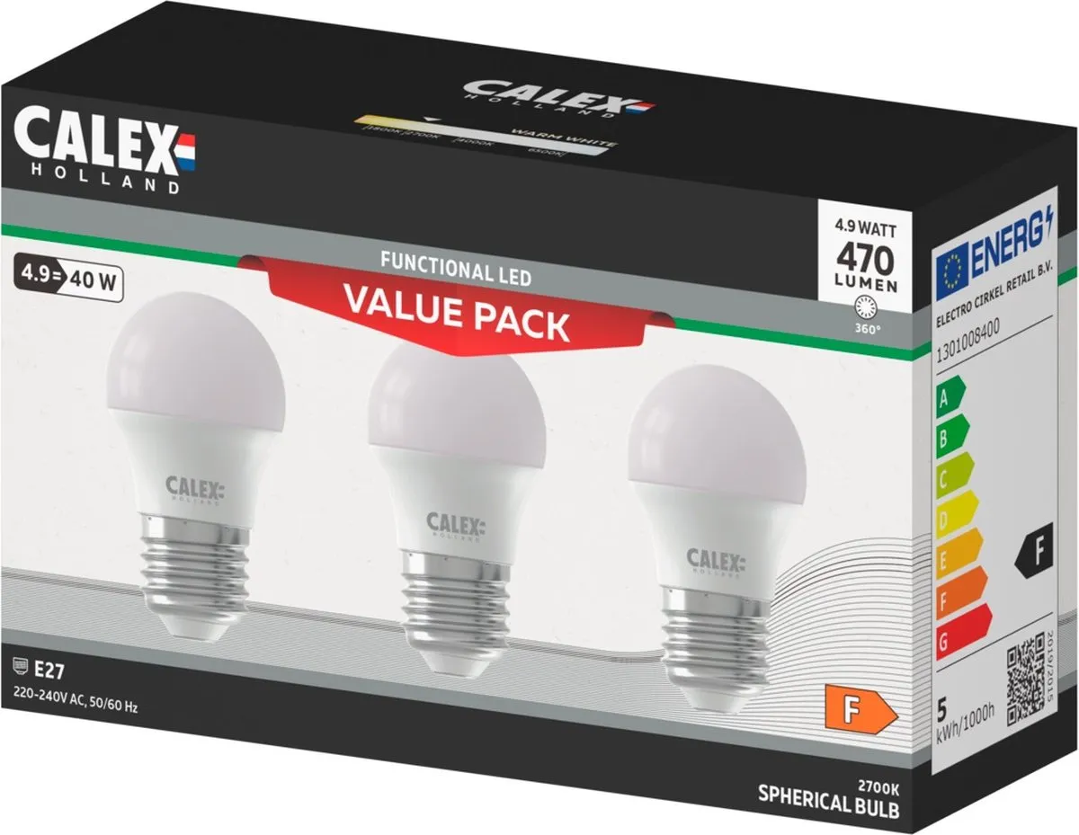 Calex LED Kogellamp 4.9W 2700K P45