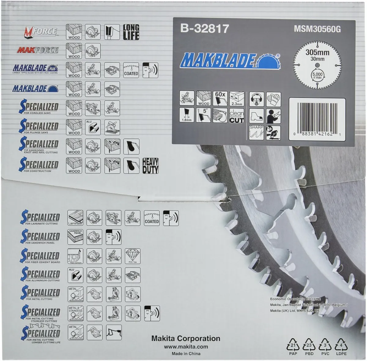 Makita Cirkelzaagblad B-32817 Hout 305mm 60T