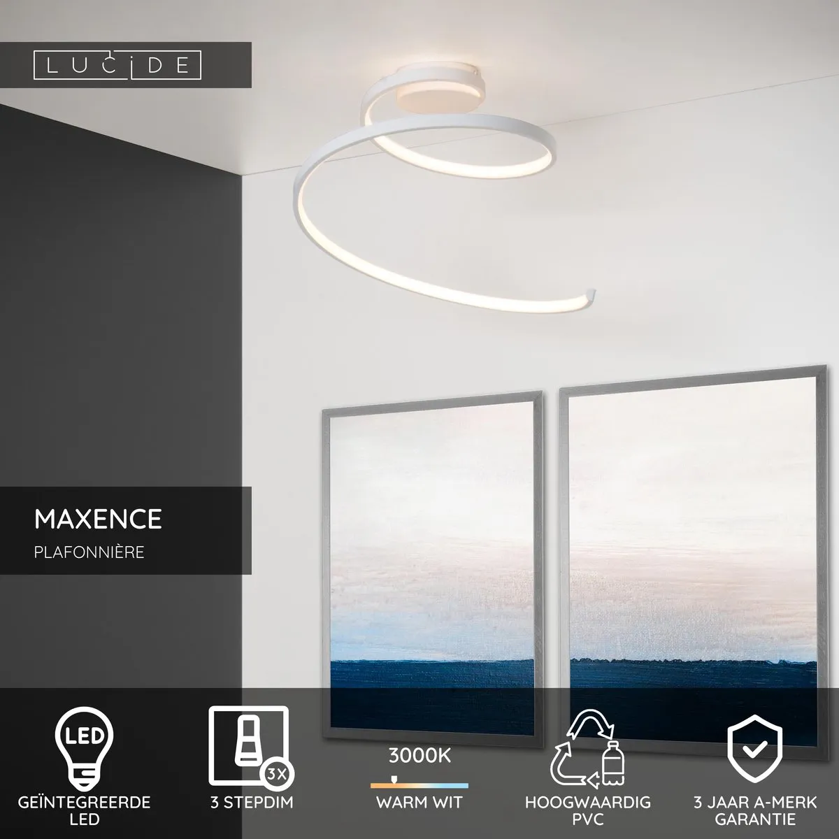 Lucide Maxence Plafondlamp Ø46cm - LED 24W 3000K Wit