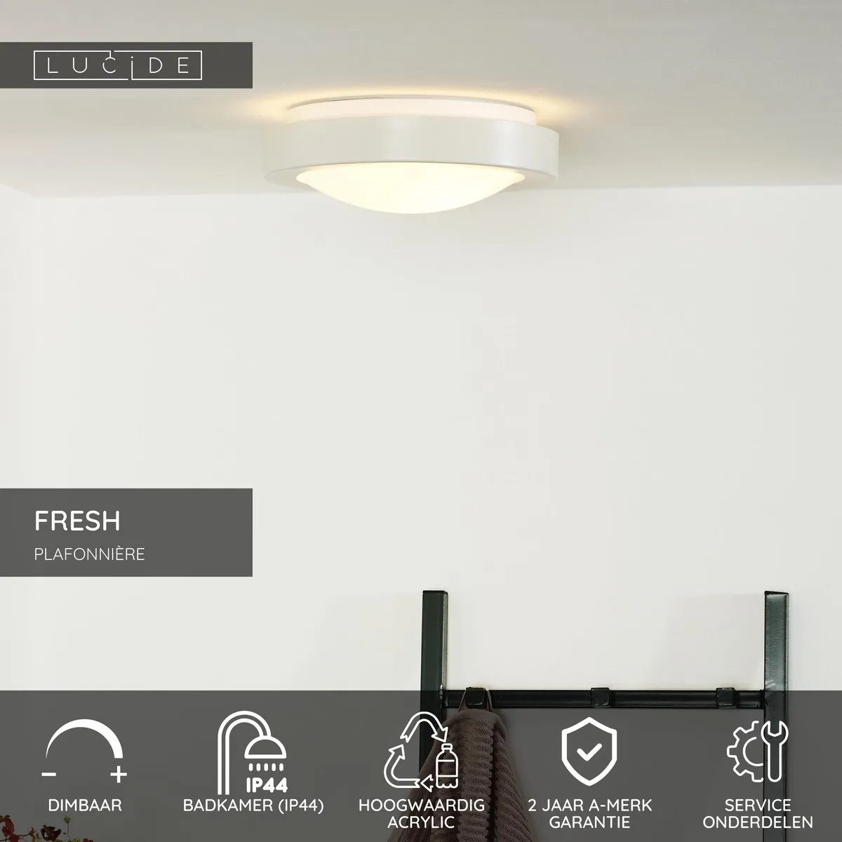 Lucide FRESH Plafonnière Badkamer Ø27cm - 1xE27 - IP44 Wit
