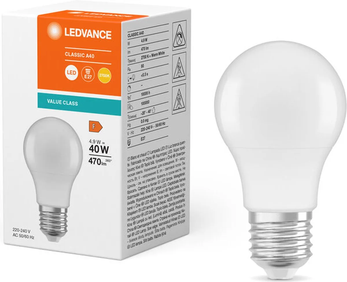 LEDVANCE LED A55 4.9W 470lm E27 Warm Wit Mat - 10 Stuks