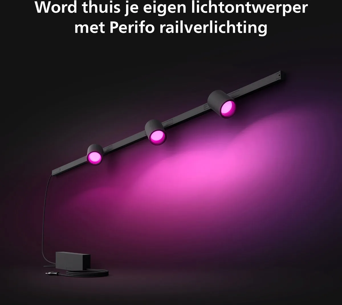 Philips Hue Perifo railverlichting muur - wit en gekleurd licht - 3-spots - zwart - basisset