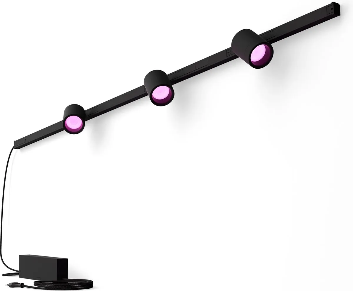 Philips Hue Perifo railverlichting muur - wit en gekleurd licht - 3-spots - zwart - basisset