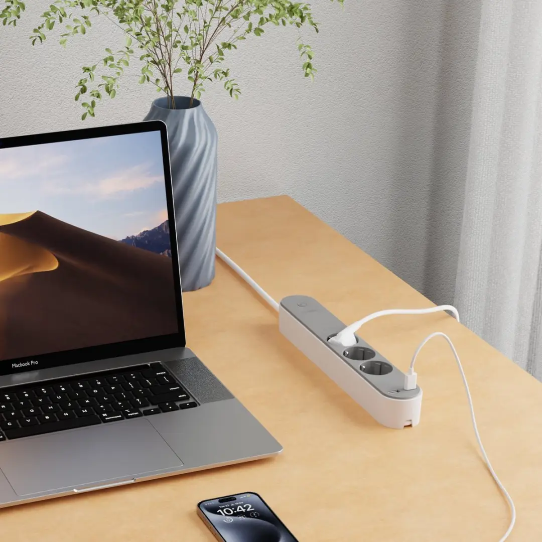 Hombli Slimme Stekkerdoos 3-Voudig - USB & USB-C - Energiemonitor - Wit/Grijs