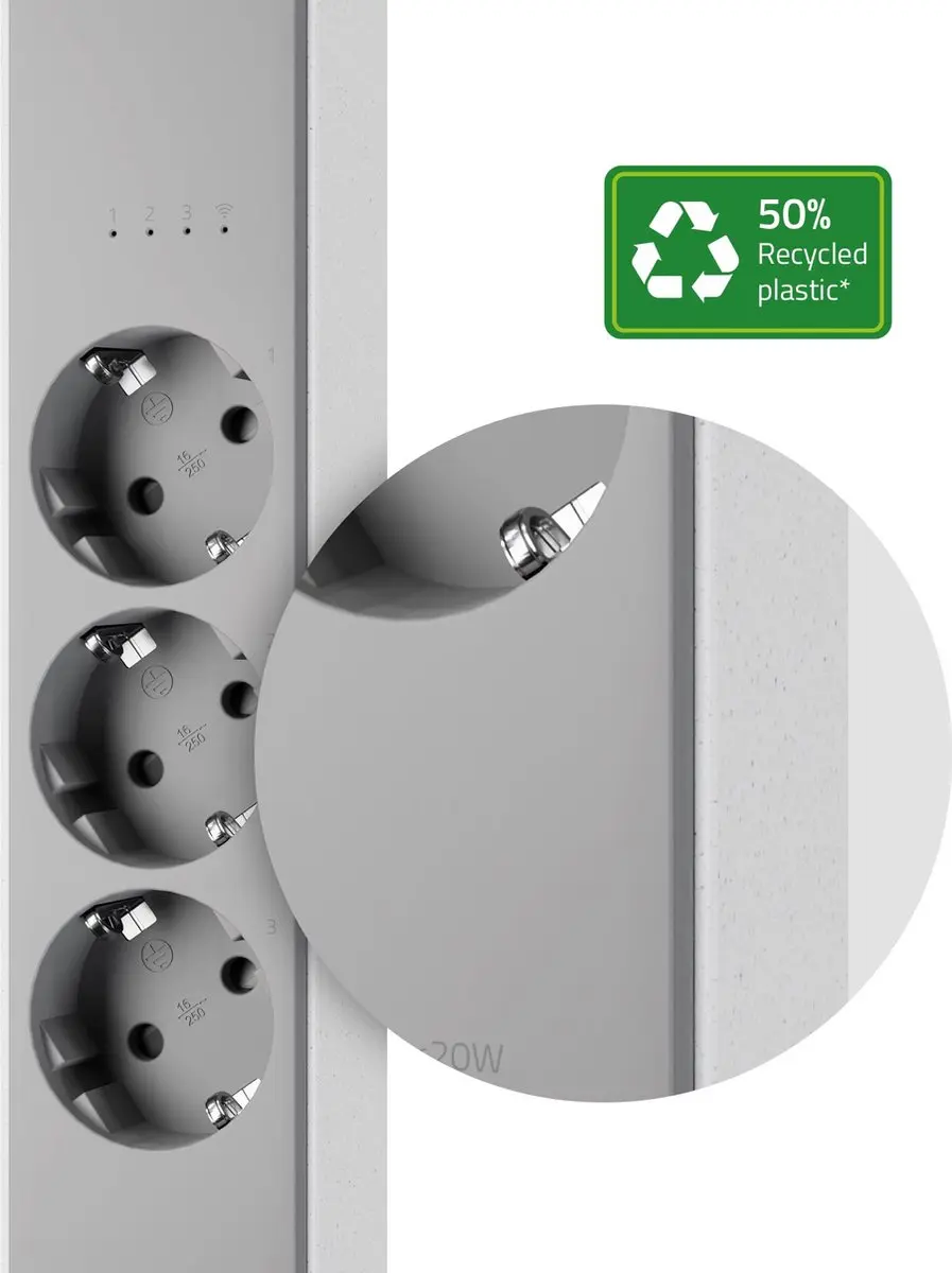 Hombli Slimme Stekkerdoos 3-Voudig - USB & USB-C - Energiemonitor - Wit/Grijs