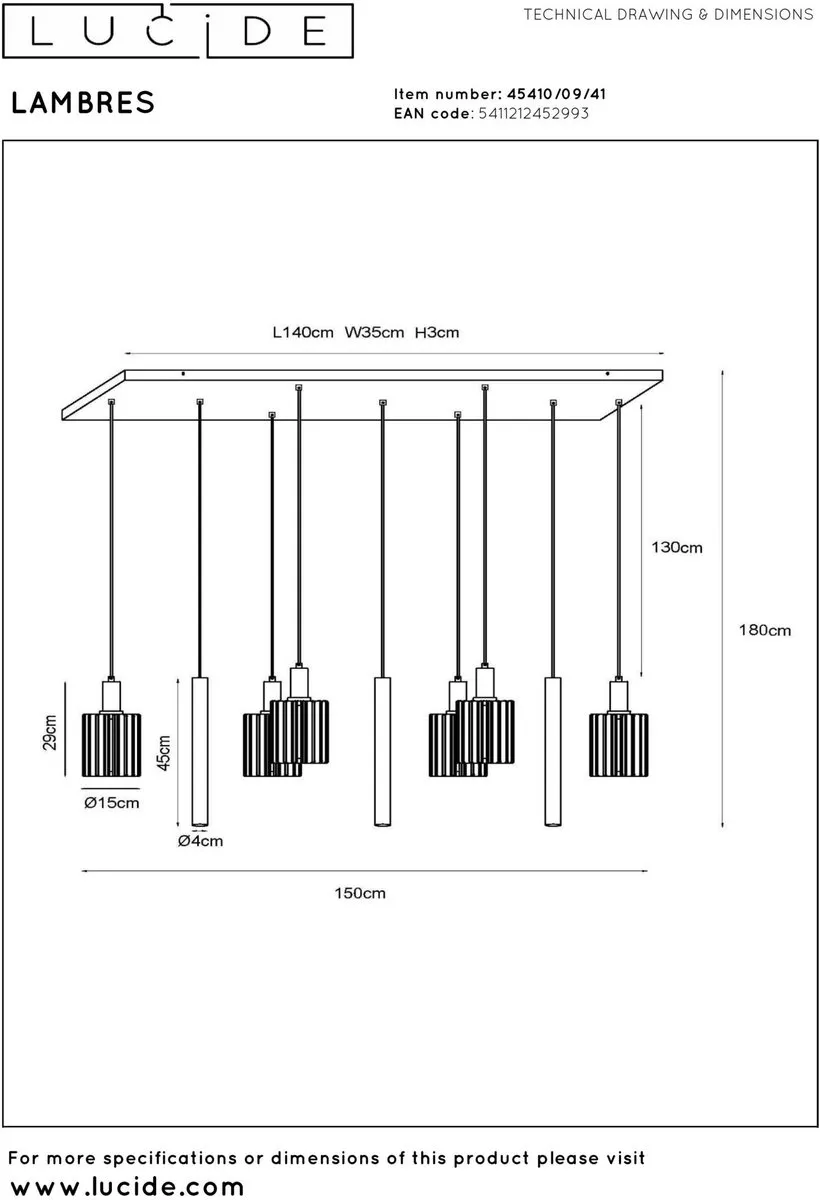 Lucide Lambres Hanglamp 6xE27 - Taupe