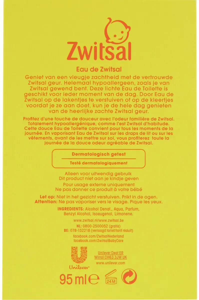 Zwitsal Eau de Zwitsal 95ml - 3 Stuks