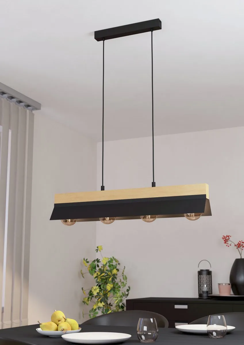 Eglo Tarrafo Hanglamp E27 - 4 Lichtpunten - 88cm - Zwart/Bruin - afbeelding 6 van 6
