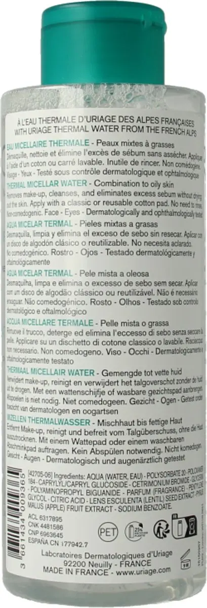Uriage Eau Thermale Micellair Water 500ml - Gemengde tot vette huid
