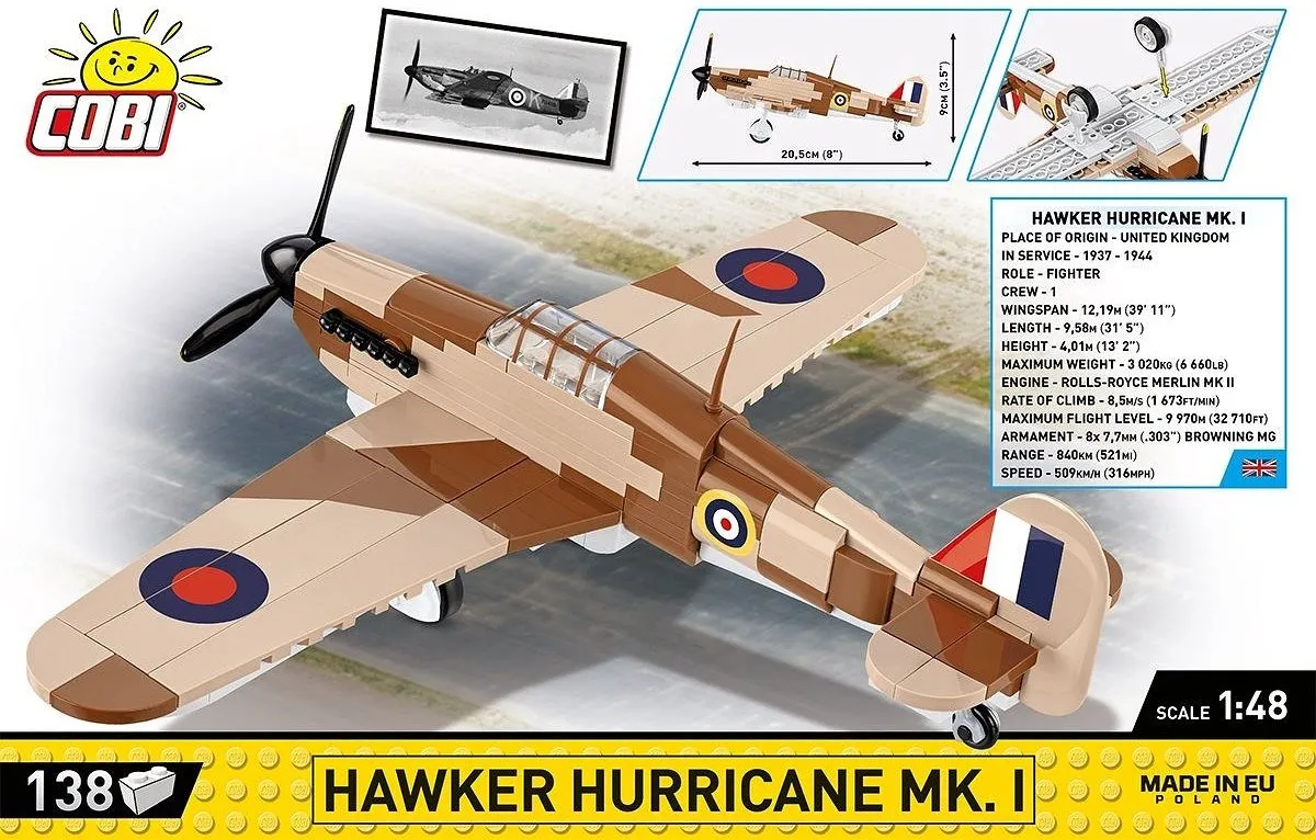 Cobi Hawker Hurricane MK.1 COBI-5866 - 138 Onderdelen - Meerkleurig - afbeelding 6 van 6