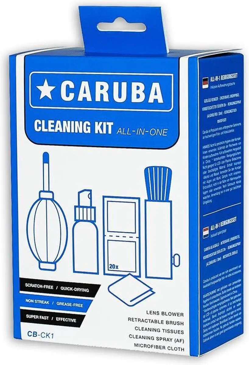 Caruba Cleaning Kit 8718485016042 - Blaasbalg & Lensborstel - 20 Vochtige Doekjes