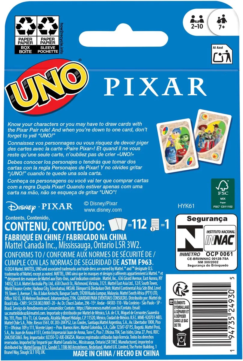 Mattel UNO Pixar Kaartspel - 2-6 Spelers