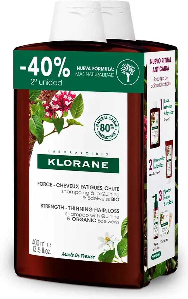 Klorane Shampoo Quinine & Edelveiss Bio 2x400ml