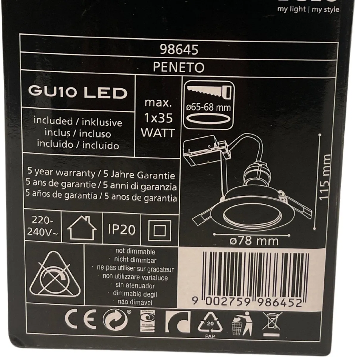 Eglo Peneto LED Inbouwspot Ø65mm - Geborsteld staal/Nikkel