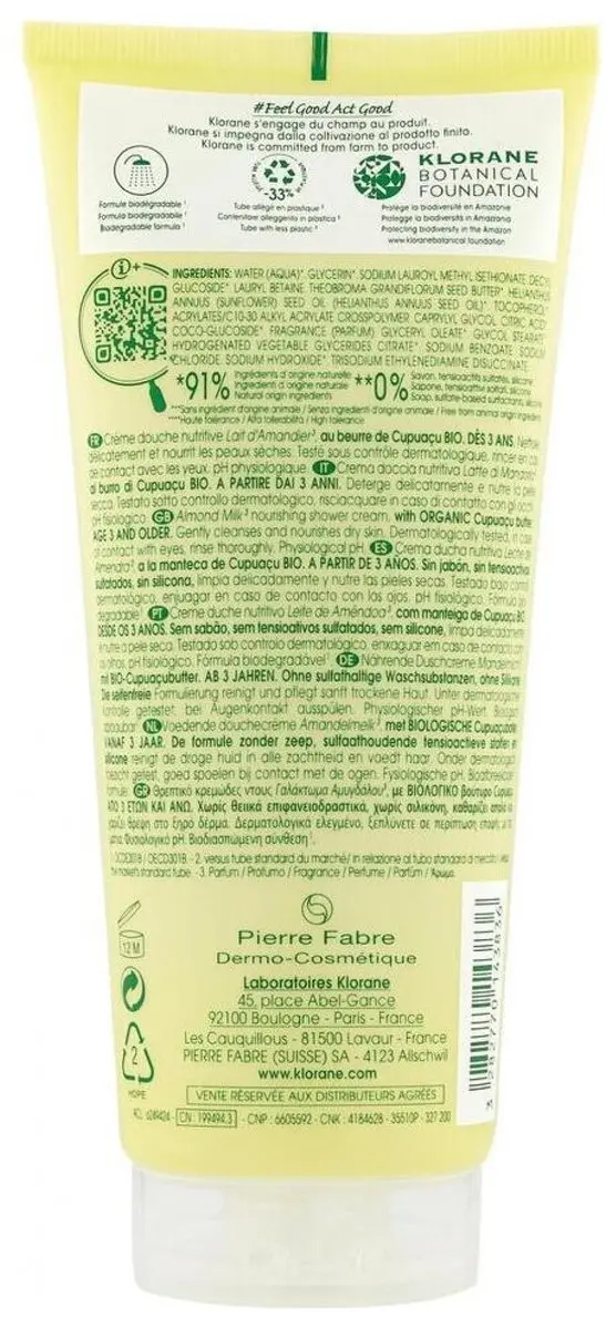 Klorane Douchecrème Amandel 200ml