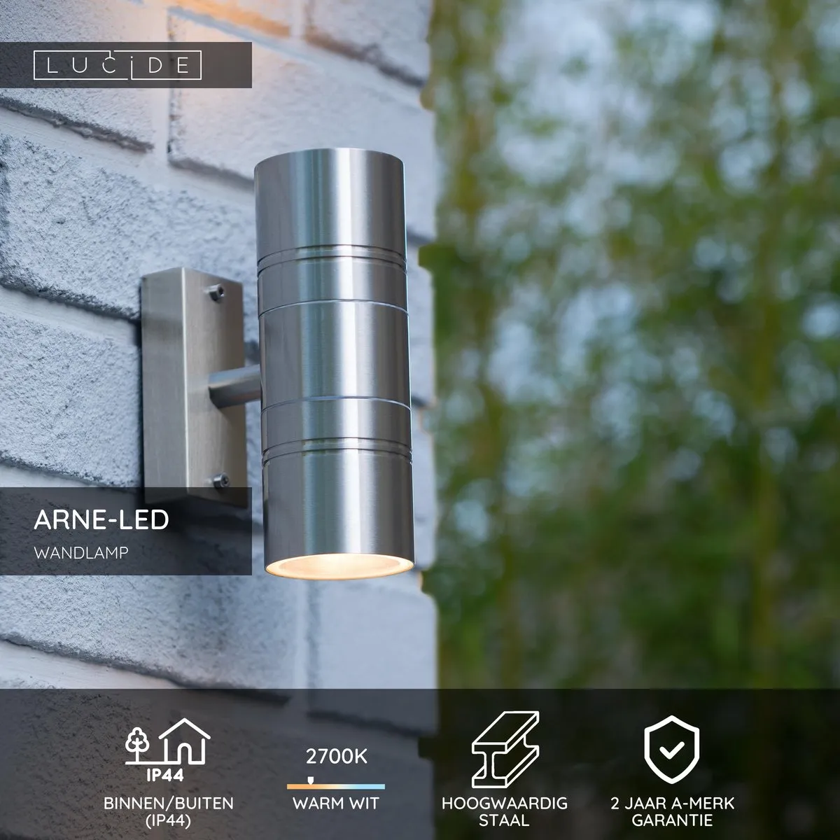 Lucide ARNE-LED Wandlamp GU10 2x5W 2700K - Mat chroom