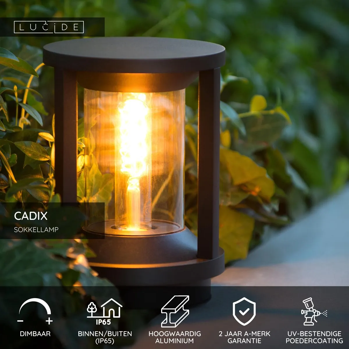 Lucide CADIX Sokkellamp Ø16cm 1xE27 - Zwart