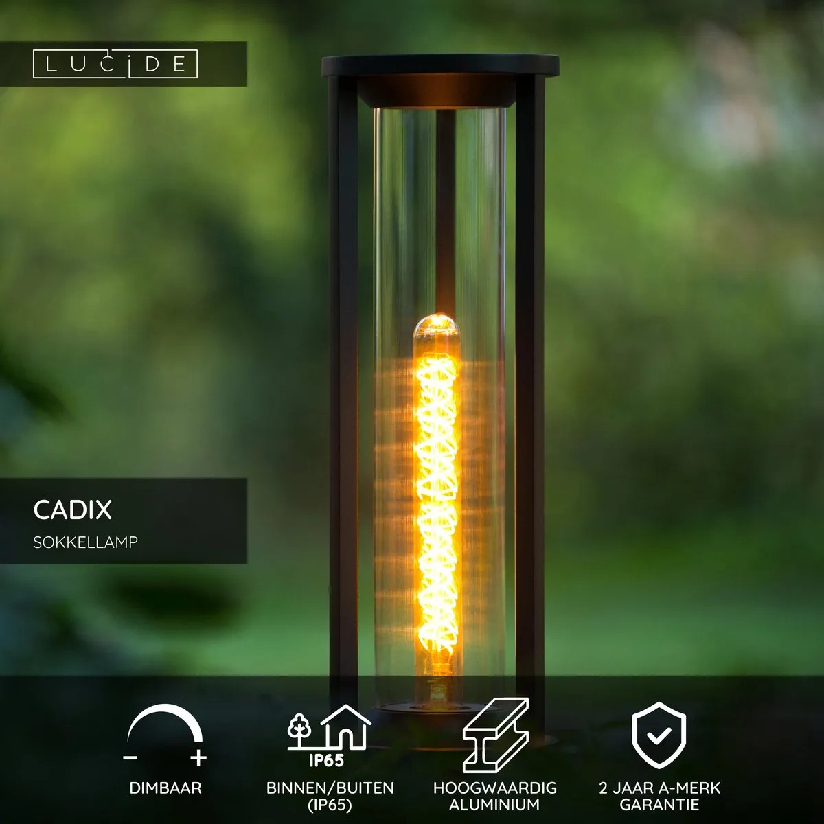 Lucide CADIX Sokkellamp Ø16cm 1xE27 - Zwart