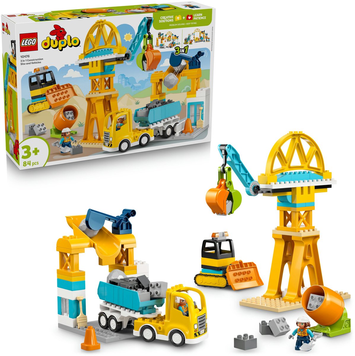 LEGO Duplo bouwplaats speelgoed - 3-in-1 bouwvoertuigen set.