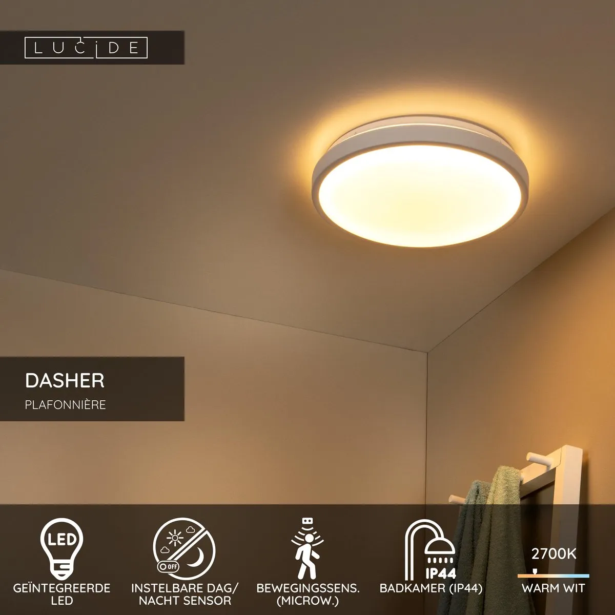 Lucide Dasher Plafondlamp Ø34,8cm - LED 18W 2700K IP44 - Wit