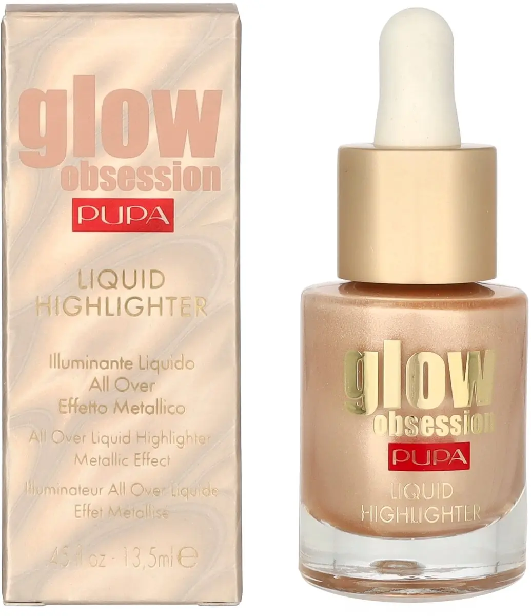 Pupa Milano Glow Obsession Liquid Highlighter Moon Light 002 - 13.5ml - Goud - afbeelding 6 van 6
