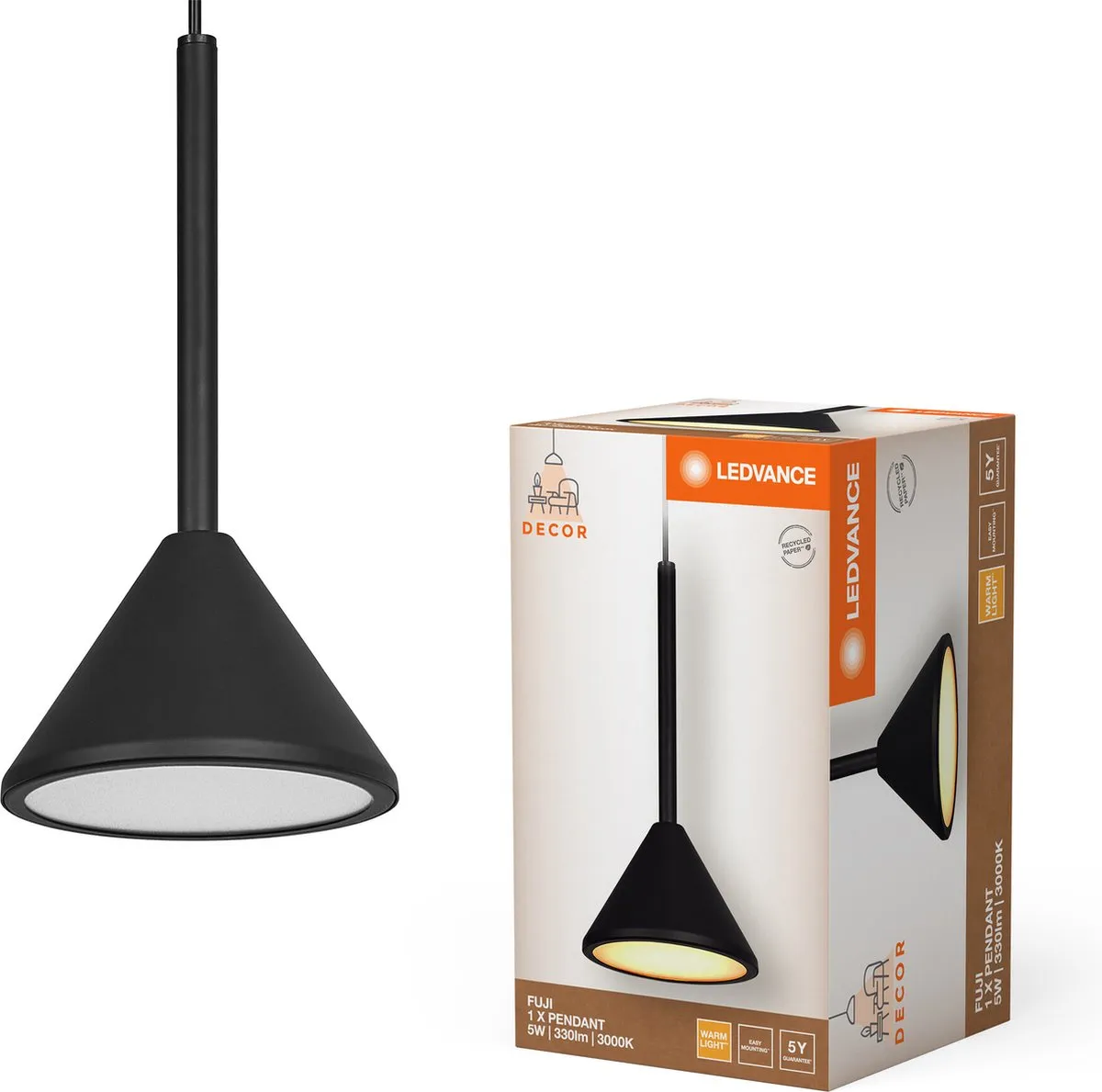 LEDVANCE Decor Fuji 1X Hanglamp 5W - Zwart