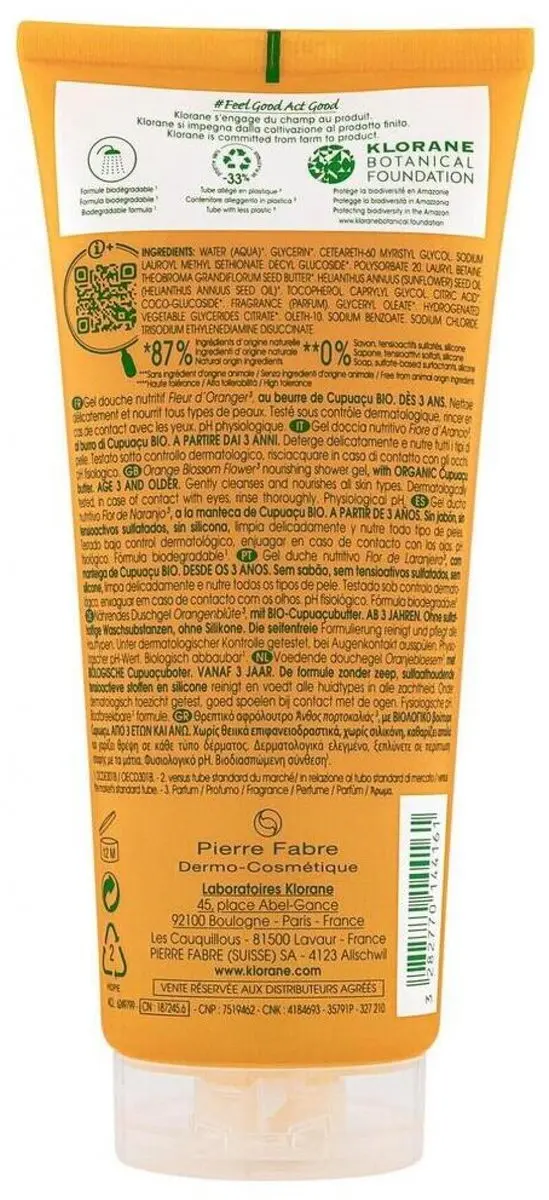 Klorane Huid Fleur d'Oranger Voedende Douchegel 200ml - afbeelding 6 van 6