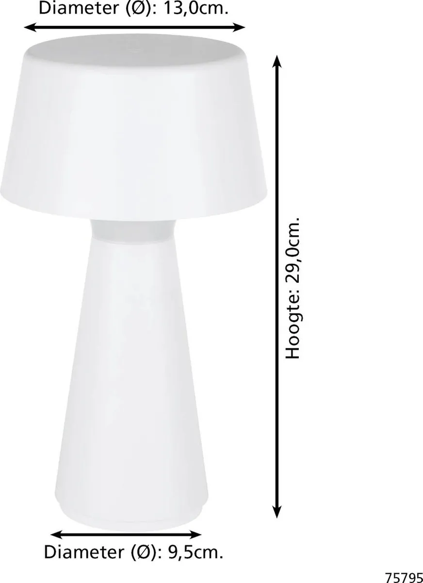 Eglo Scorrano Tafellamp - Wit - 29 cm - Oplaadbaar