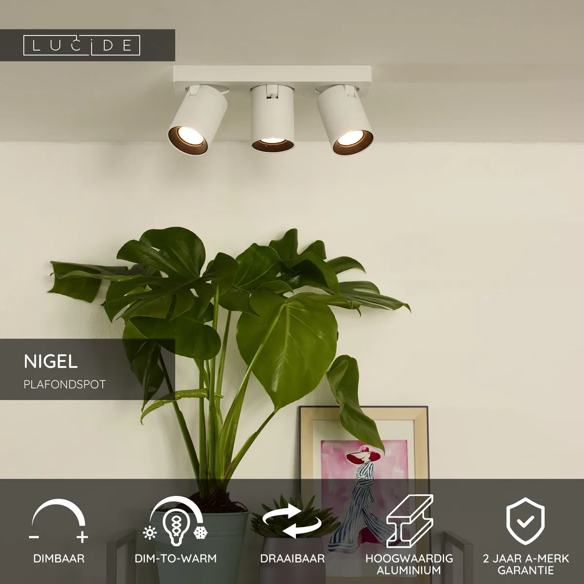 Lucide Nigel Plafondspot LED Dim to Warm GU10 3x5W - Wit