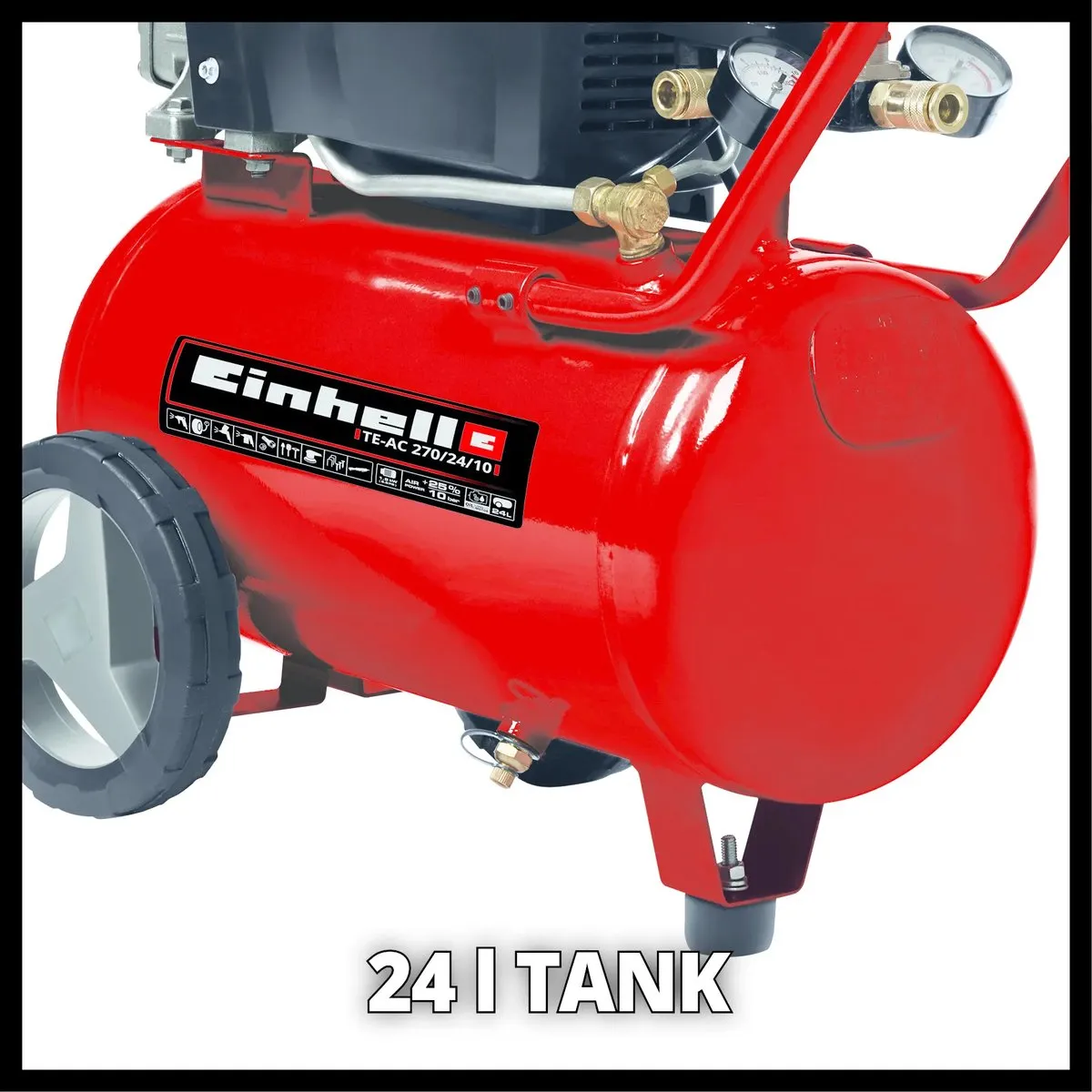 Einhell TE-AC 270/24/10 Compressor 1800W - 10 bar - 24L - Rood