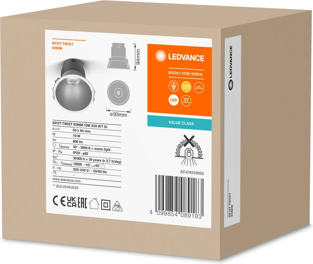 LEDVANCE Spot Twist 93 Inbouwspot 10W 800lm - Zilver