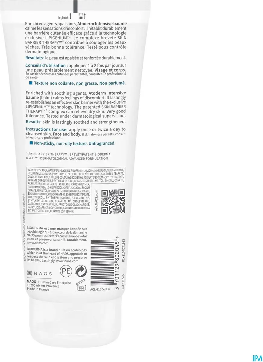 Bioderma Atoderm Intensive Baume Ultra Soothing Balm 200ml - afbeelding 6 van 6