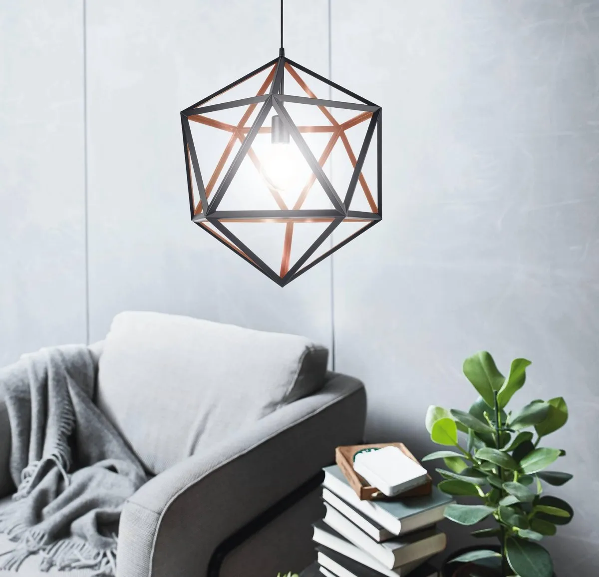 Eglo Embleton 1 Hanglamp E27 - Ø46cm - Zwart/Koper - afbeelding 6 van 6