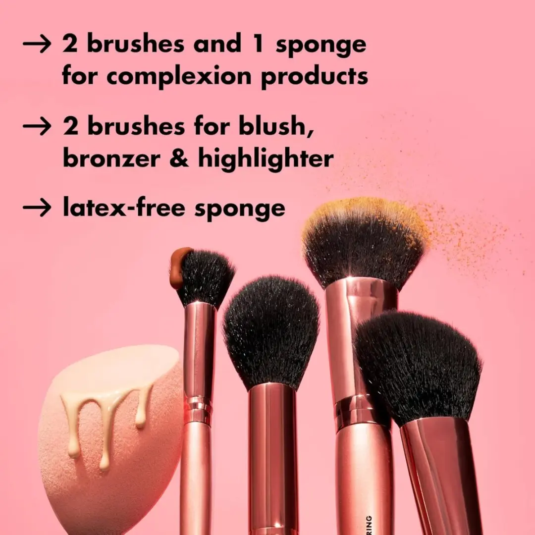 ELF Cosmetics Complexion Essentials Brush & Sponge Set - 5-delig - Rose Gold