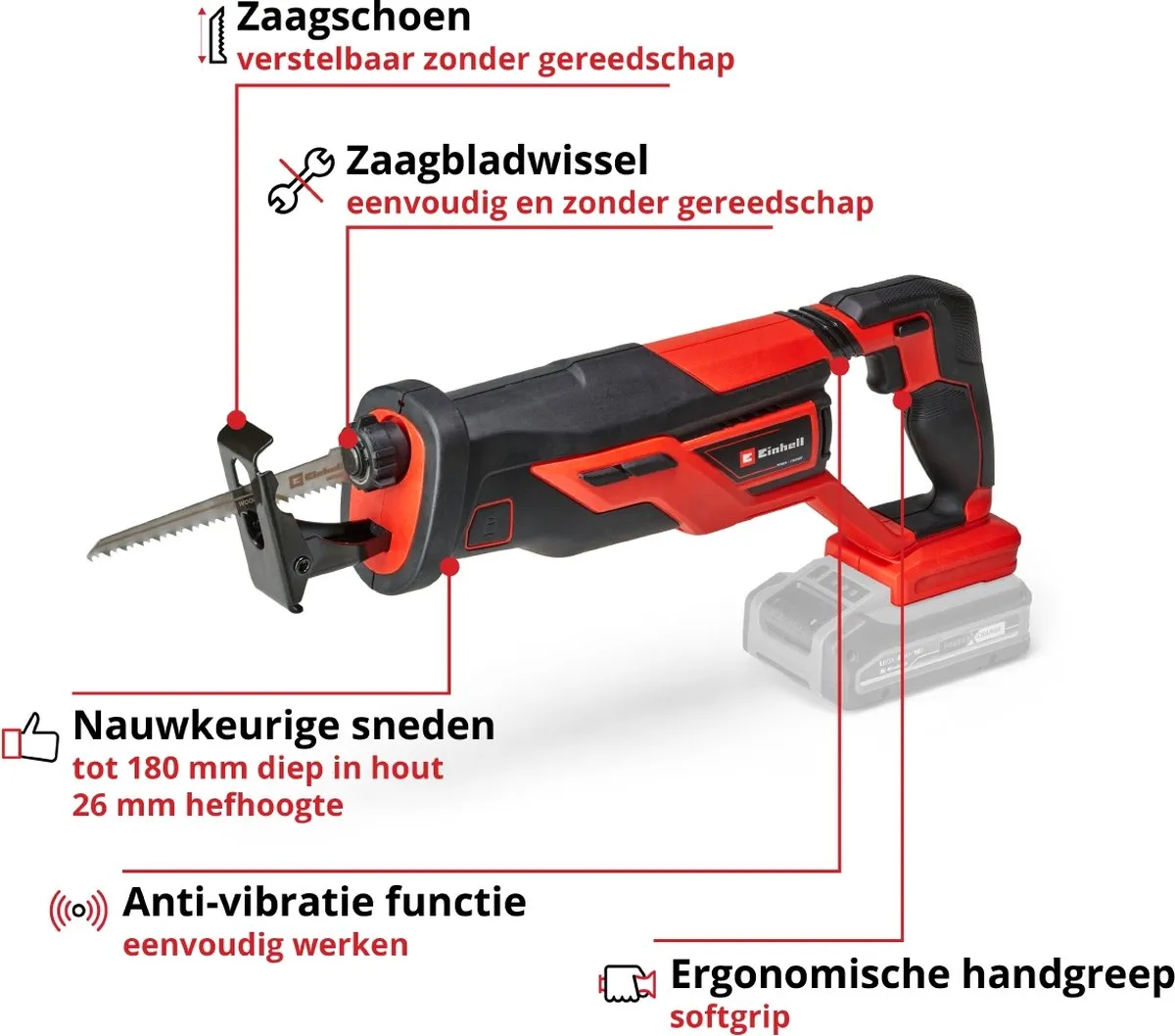 Einhell Accu Reciprozaag TE-AP 18/26 Li Solo - 18V - 2.600 t/min