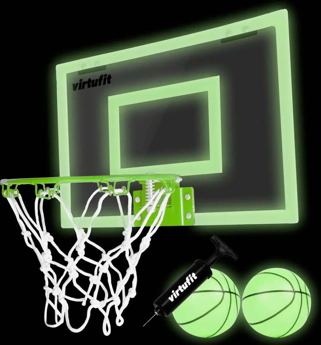 VirtuFit Pro Mini Basketbalbord Glow In the Dark - VF06134 - 2 Ballen & Pomp - Wit/Groen