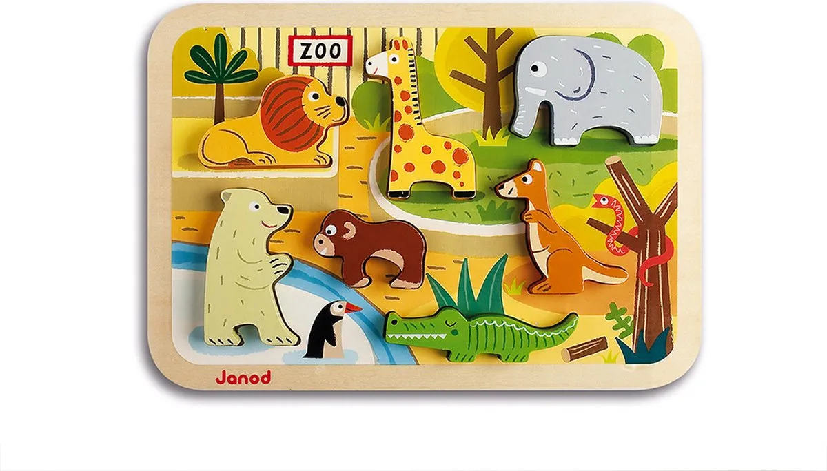 Janod Chunky Puzzel Dierentuindieren 7 Stuks - 1,5cm dik - afbeelding 6 van 6