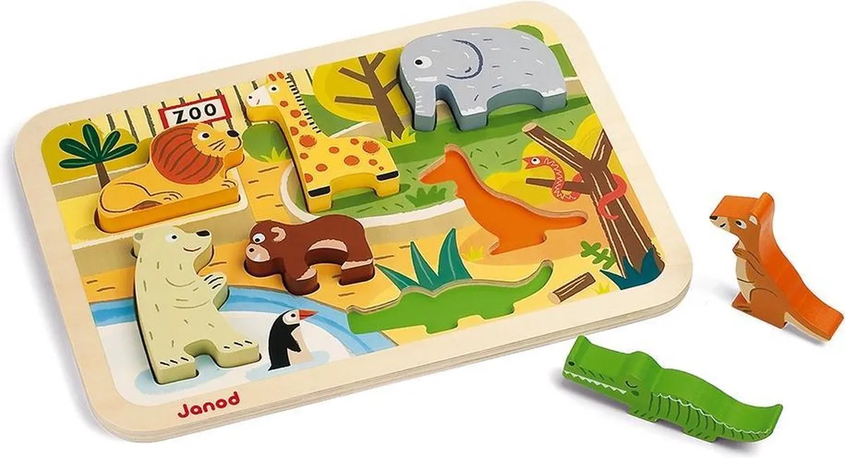 Janod Chunky Puzzel Dierentuindieren 7 Stuks - 1,5cm dik