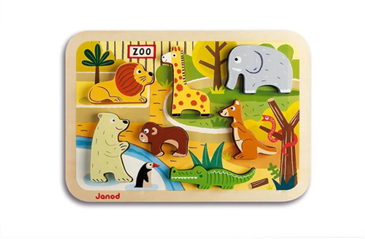 Janod Chunky Puzzel Dierentuindieren 7 Stuks - 1,5cm dik