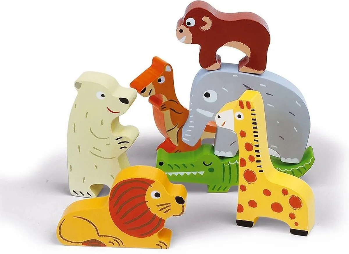 Janod Chunky Puzzel Dierentuindieren 7 Stuks - 1,5cm dik