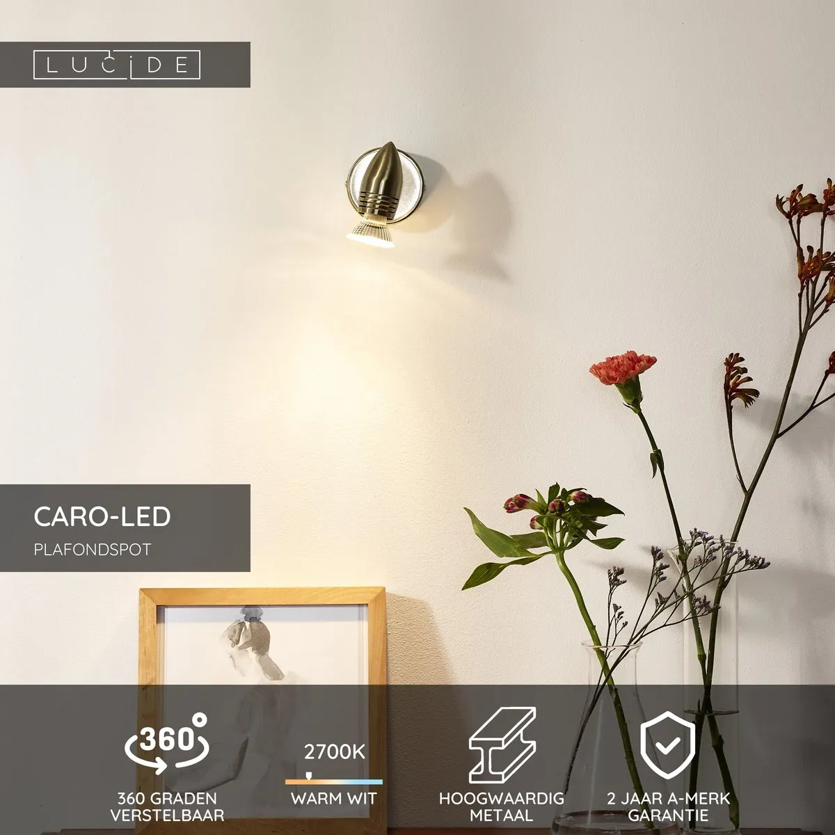 Lucide CARO-LED Plafondspot GU10 5W 2700K - Mat chroom