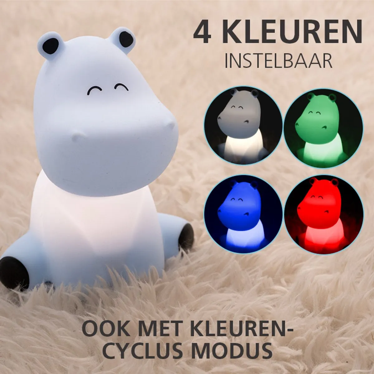 Eglo Castellino Nijlpaard Nachtlampje - Blauw - RGB & Wit Licht - Oplaadbaar