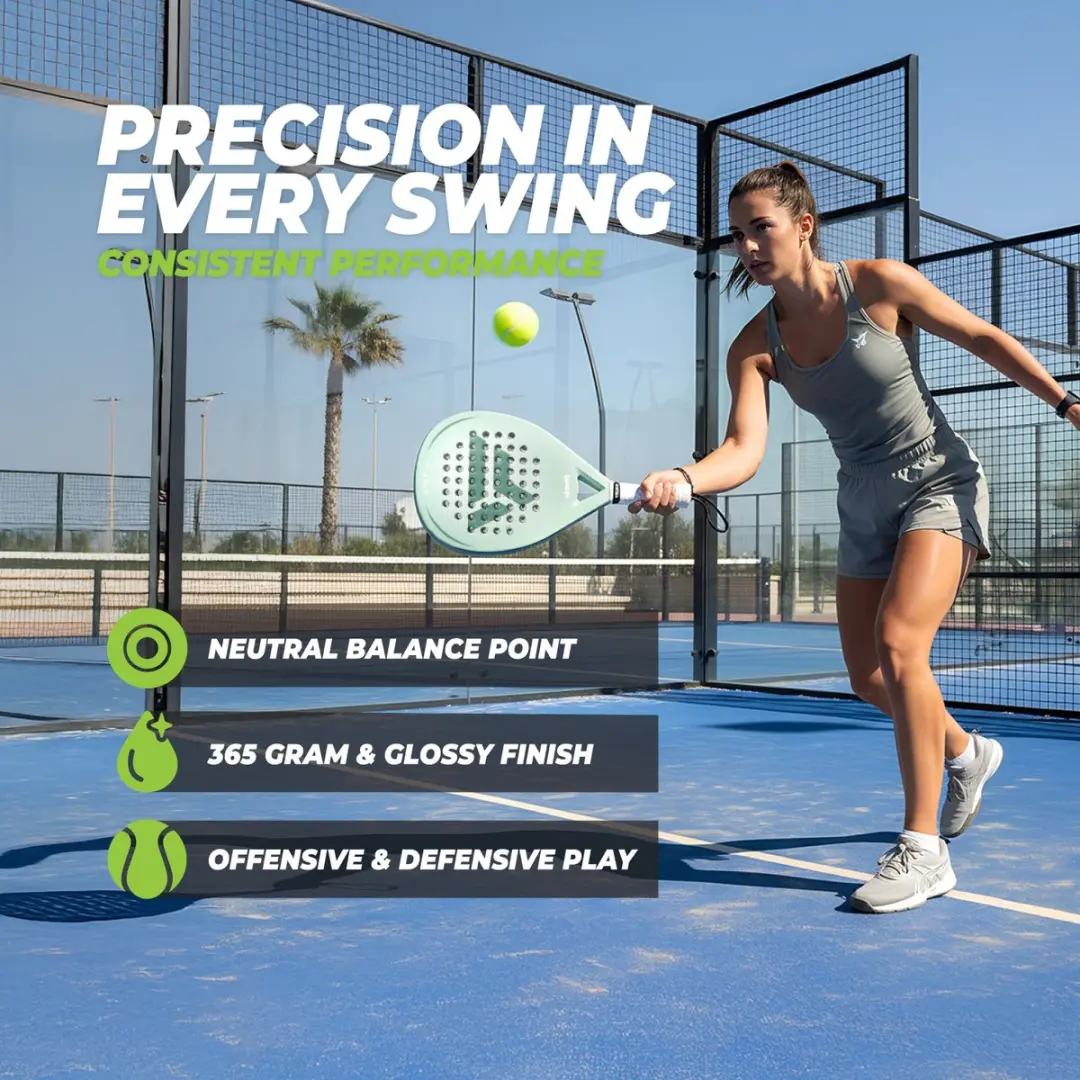 Virtufit Hybrid Padelracket Mint Groen - Druppelvormig - 365g - Carbon/EVA - afbeelding 4 van 6