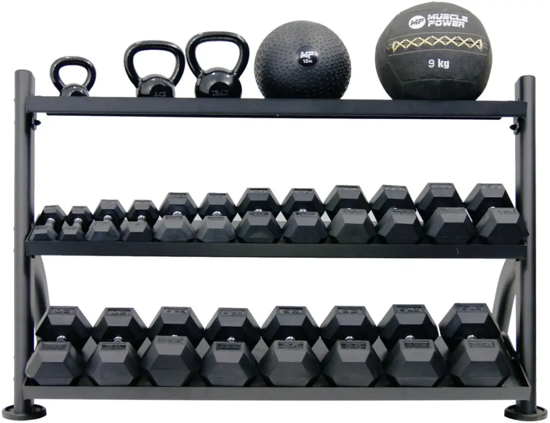 Muscle Power Opbergrek voor Kettlebells/Dumbbells - 1x 1.25kg Gietijzeren Halterschijf - Zwart