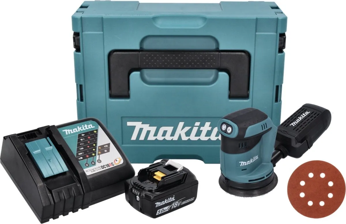 Makita DBO 180 RT1J Excentrische Schuurmachine - 125mm - 18V - 5.0Ah - 50x K320 - afbeelding 4 van 5