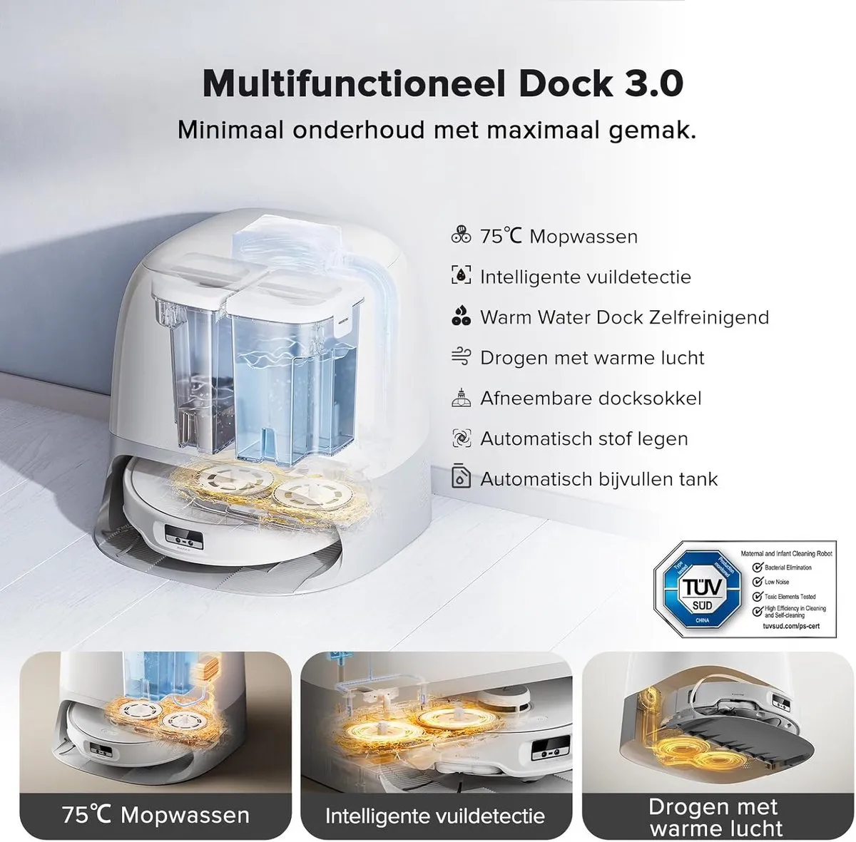 Roborock Qrevo Curv Robotstofzuiger - 18500 Pa - Wit