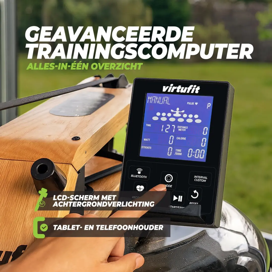 VirtuFit Elite Oak Roeimachine - Waterweerstand - 9 Programma's - Bruin