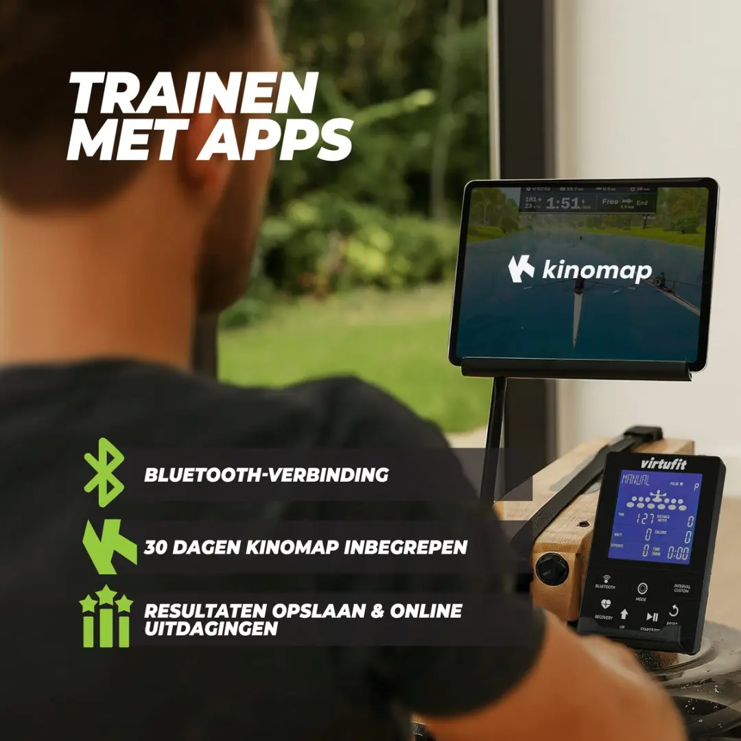 VirtuFit Elite Oak Roeimachine - Waterweerstand - 9 Programma's - Bruin